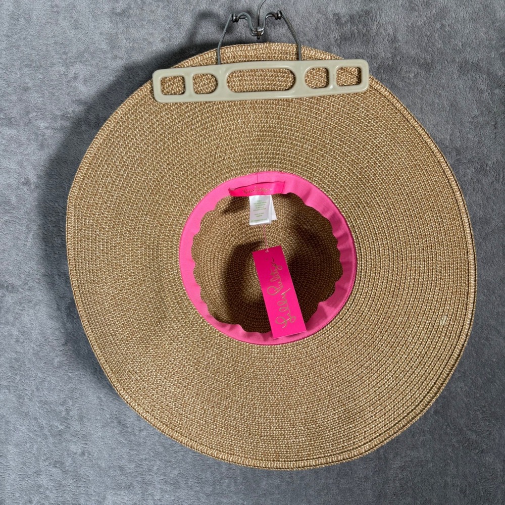 Lilly Pulitzer Straw Hat Journey To The Jungle Floral Band Tan Gold Metallic NWT - Picture 5 of 7